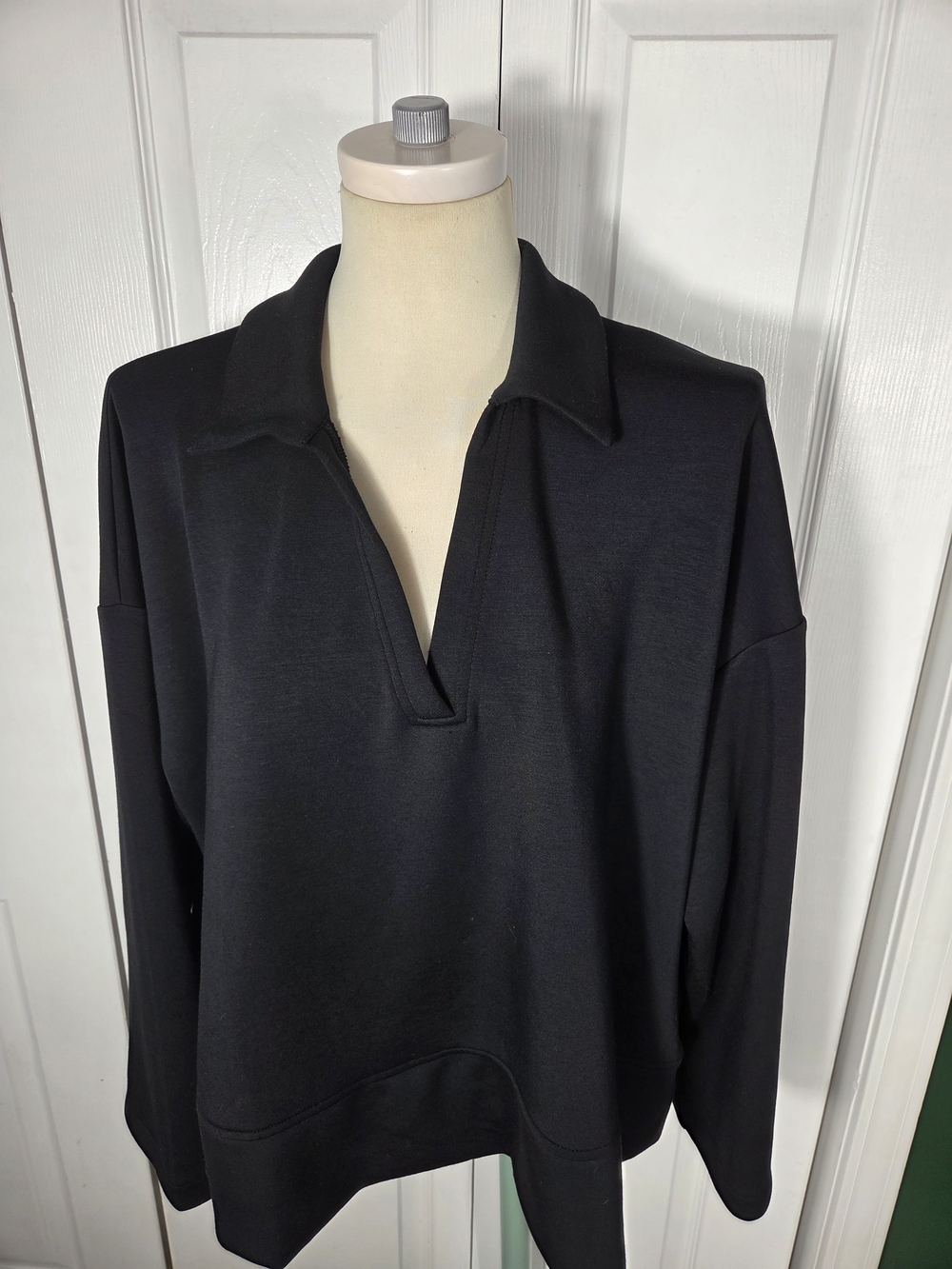 NWT SPANX AirEssentials Long Sleeve Polo Top Black 2X